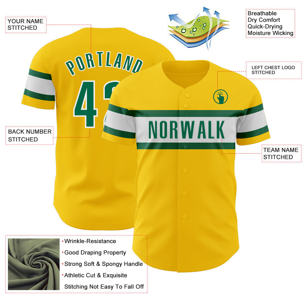Custom Yellow Kelly Green-White Authentic Baseball Jersey baseball jersey product view 3