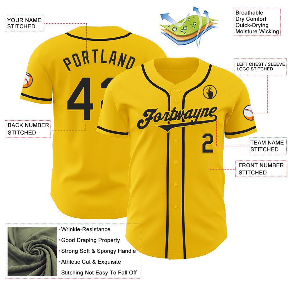 Custom Yellow Black Authentic Baseball Jersey baseball jersey product view 3