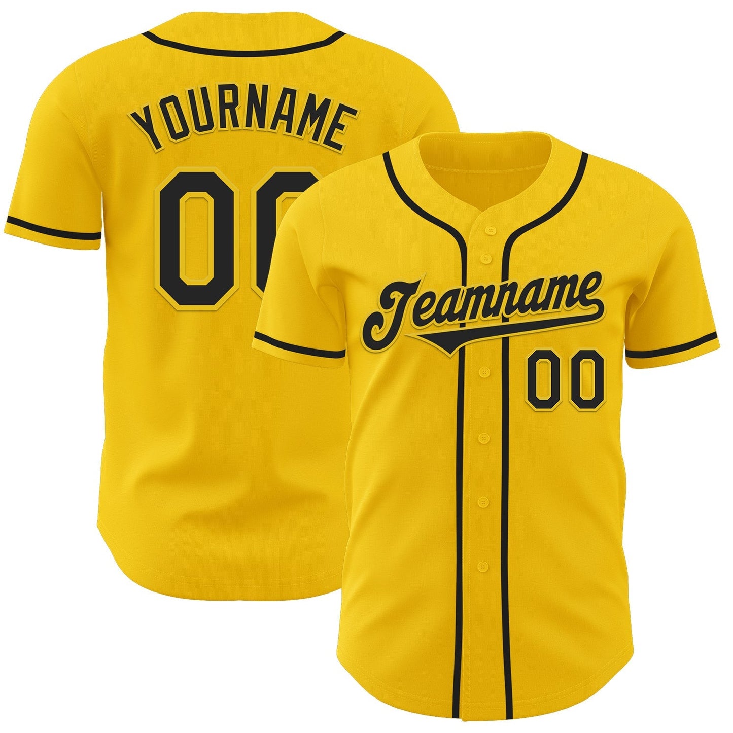 Custom Yellow Black Authentic Baseball Jersey baseball jersey product view 1