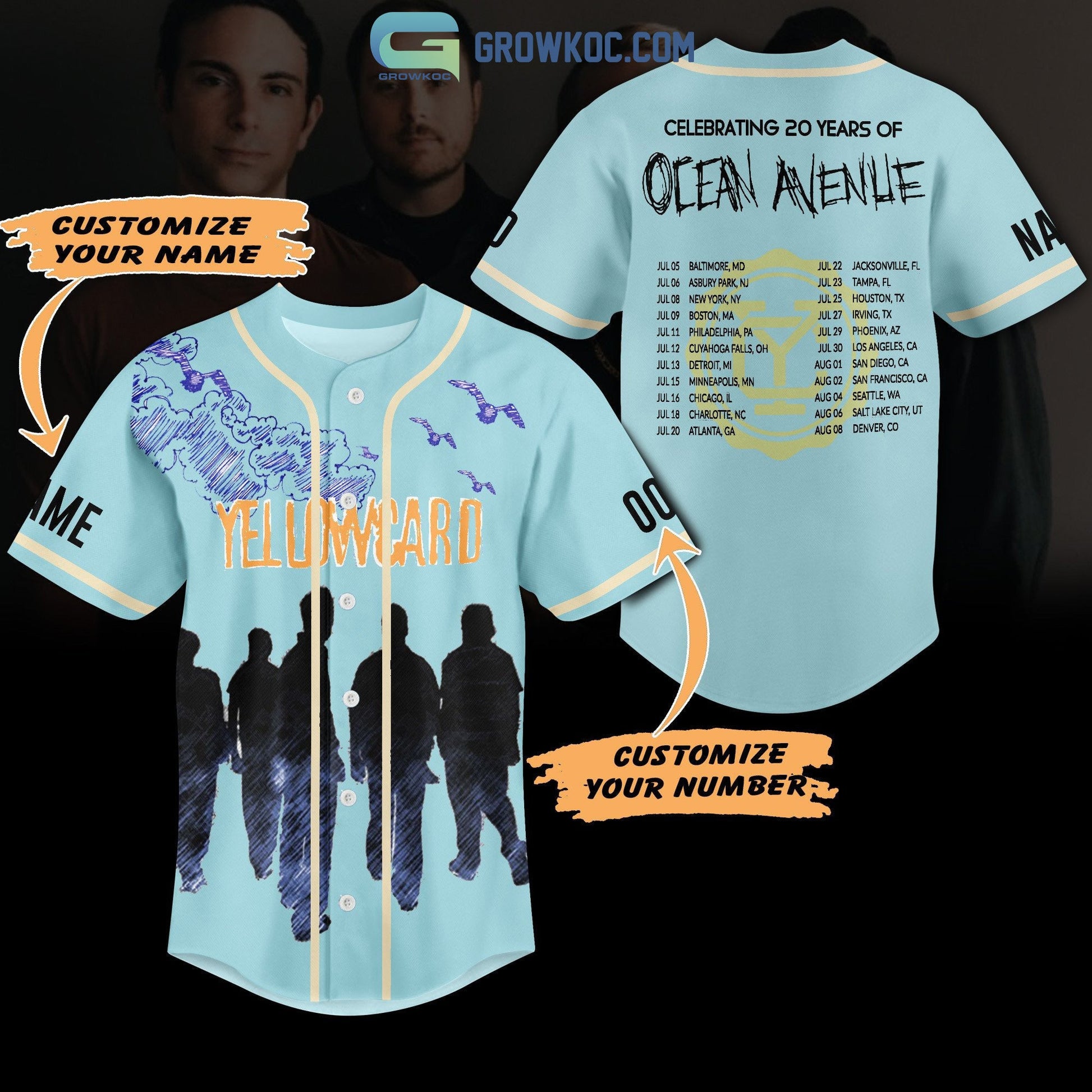 Yellowcard Celebrating 20 Years Of Ocean Avenlie Personalized Baseball Jersey baseball jersey product view 1