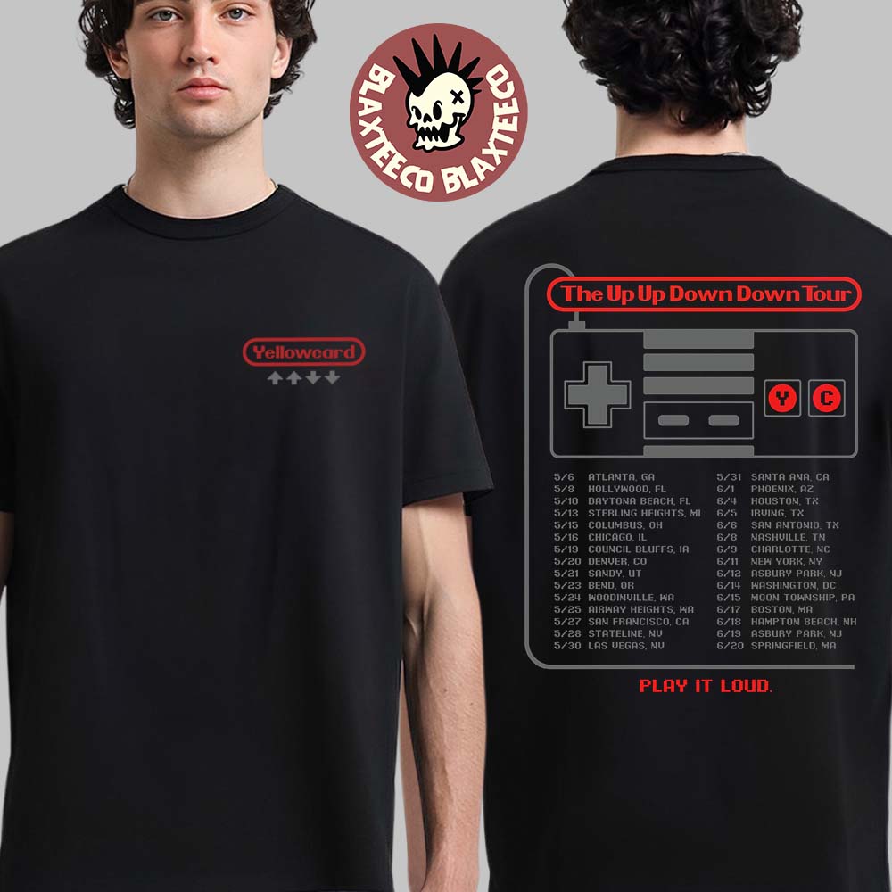 Yellowcard The Up Up Down Down Tour 2026 North America Merch Retro Game Art Dates Back T-Shirt - T-Shirt, Sweatshirt, Hoodie