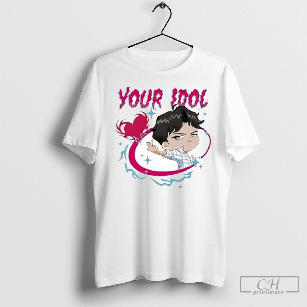 Your Idol Cute Chibi Anime Cartoon Pointing Finger Heart Graphic Shirt Tee Unisex T-shirt, Sweatshirt, Hoodie, Long Sleeve Tee - T-Shirt, Sweatshirt, Hoodie