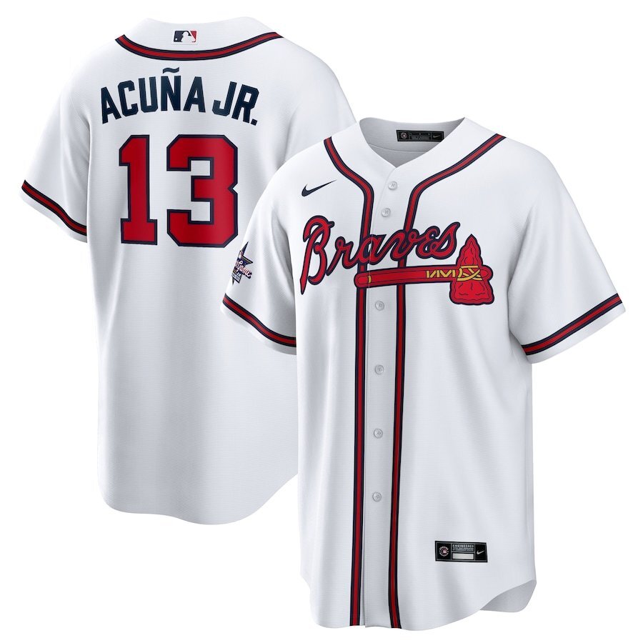 Youth Atlanta Braves #13 Ronald Acuña Jr. 2025 MLB All-Star Game Home Replica Player Jersey - White baseball jersey product view 1