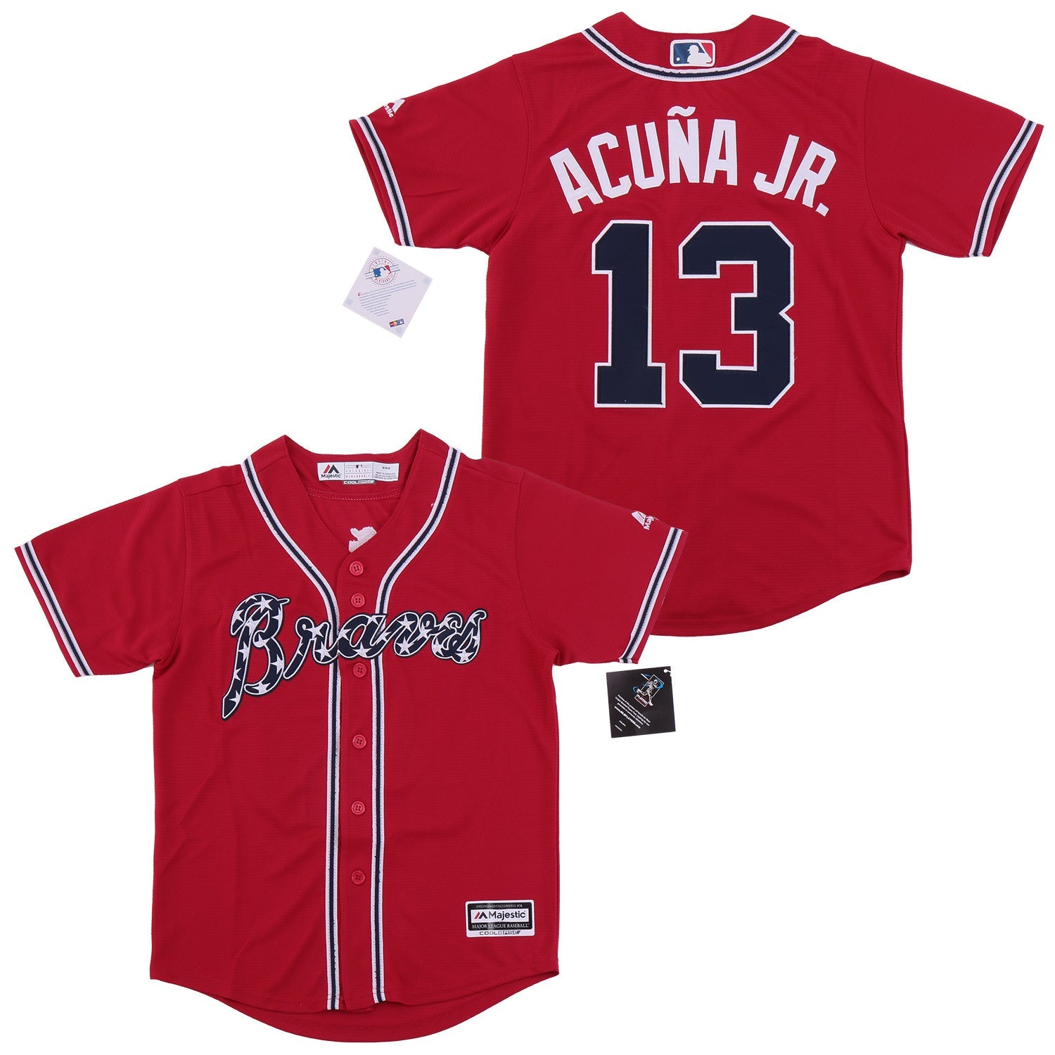 Youth Atlanta Braves #13 Ronald Acuña Jr. Warriors 13 White Youth Style 1 Baseball Jersey baseball jersey product view 1