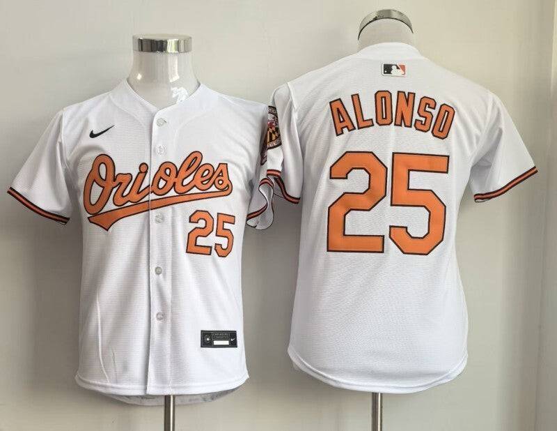 Youth Baltimore Orioles #25 Pete Alonso Youth Orioles White 25 Baseball Jersey baseball jersey product view 1