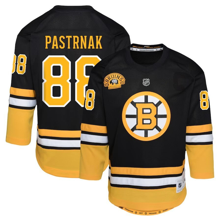 Youth Boston Bruins #88 David Pastrnak 100th Anniversary Replica Player Jersey - Black Hockey Jersey hockey jersey product view 1