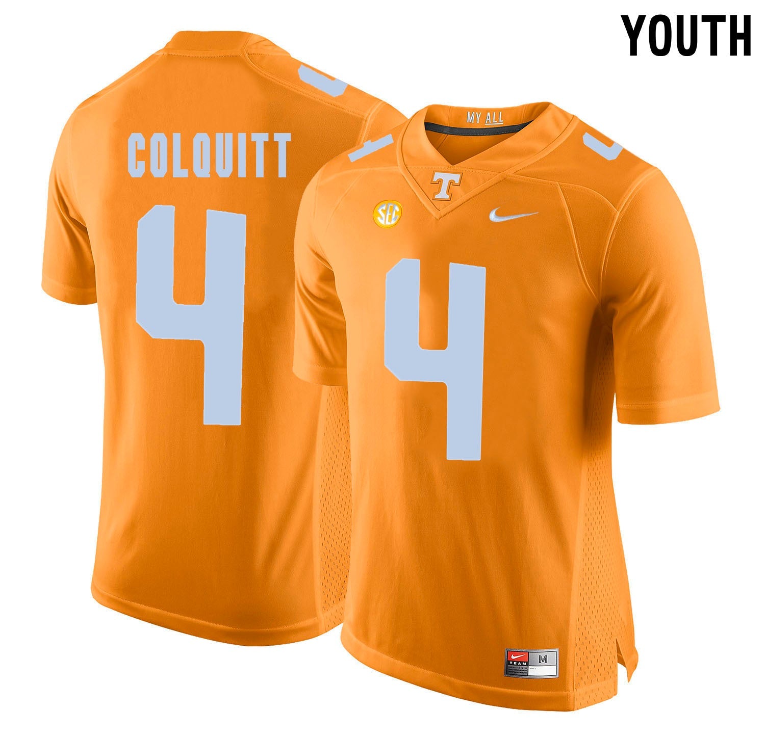 Youth Britton Colquitt 4 Orange College Football Jersey football jersey product view 1