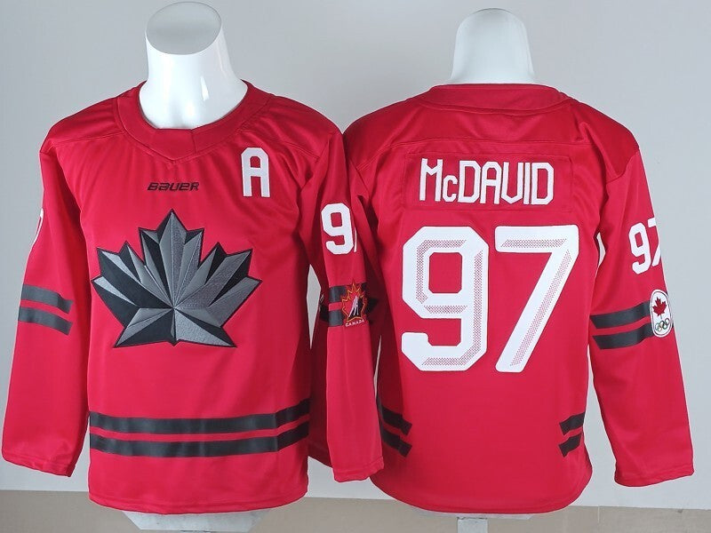 Youth Canada Hockey #97 Connor McDavid Canada 2026 Winter Olympics Youth Style 3 Hockey Jersey hockey jersey product view 1