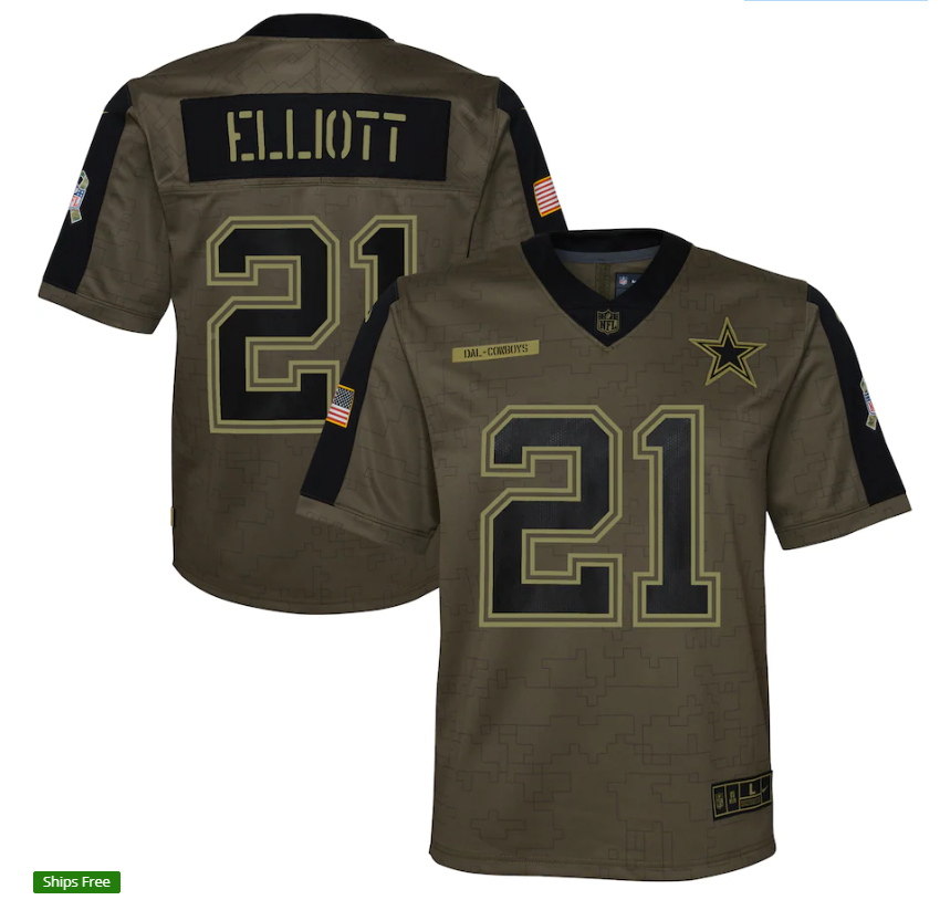 Youth Dallas Cowboys #21 Ezekiel Elliott 21 New Salute Football Jersey football jersey product view 1