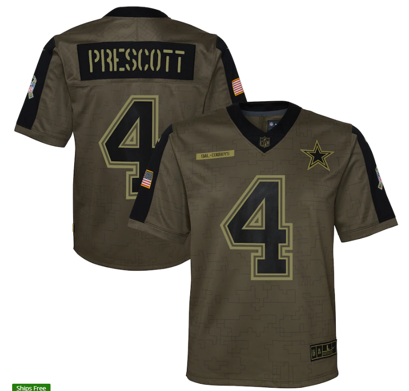 Youth Dallas Cowboys #4 Dak Prescott 21 New Salute Football Jersey football jersey product view 1