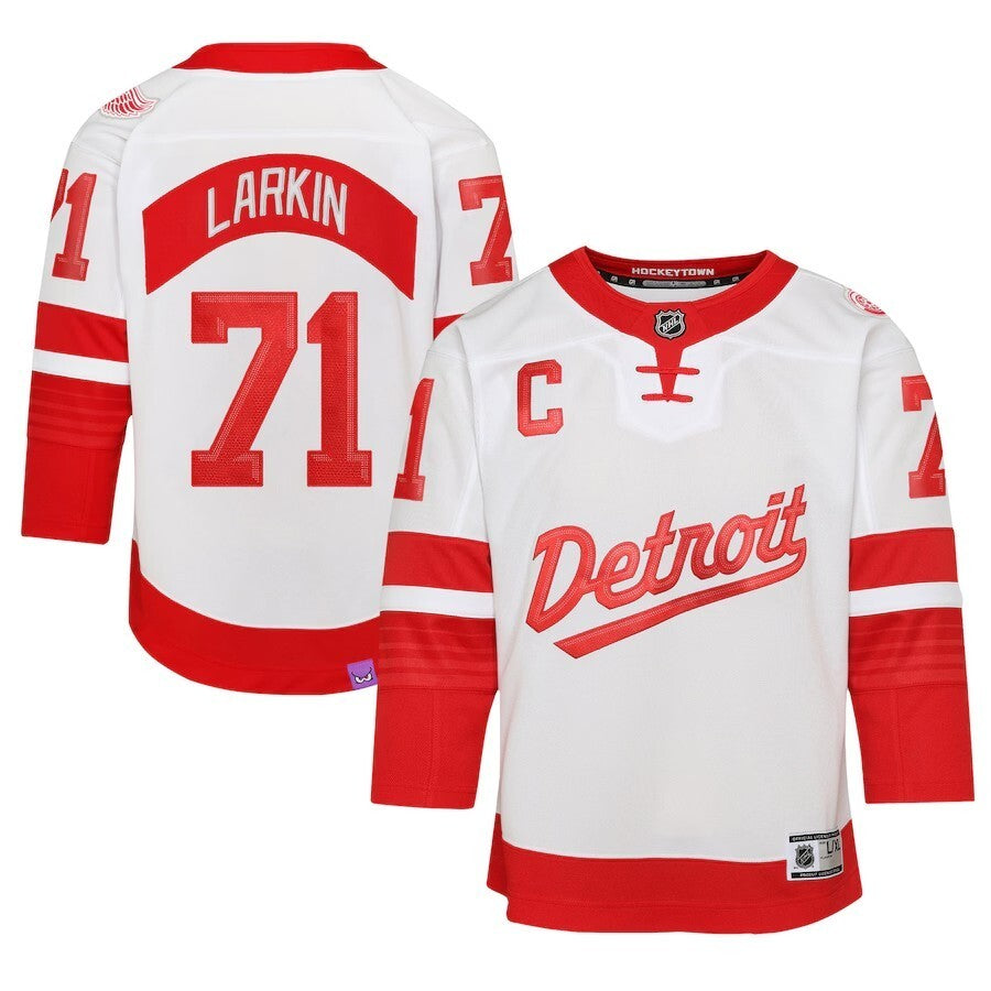 Youth Detroit Red Wings #71 Dylan Larkin 2025 NHL Stadium Series Premier Player Jersey - White hockey jersey product view 1