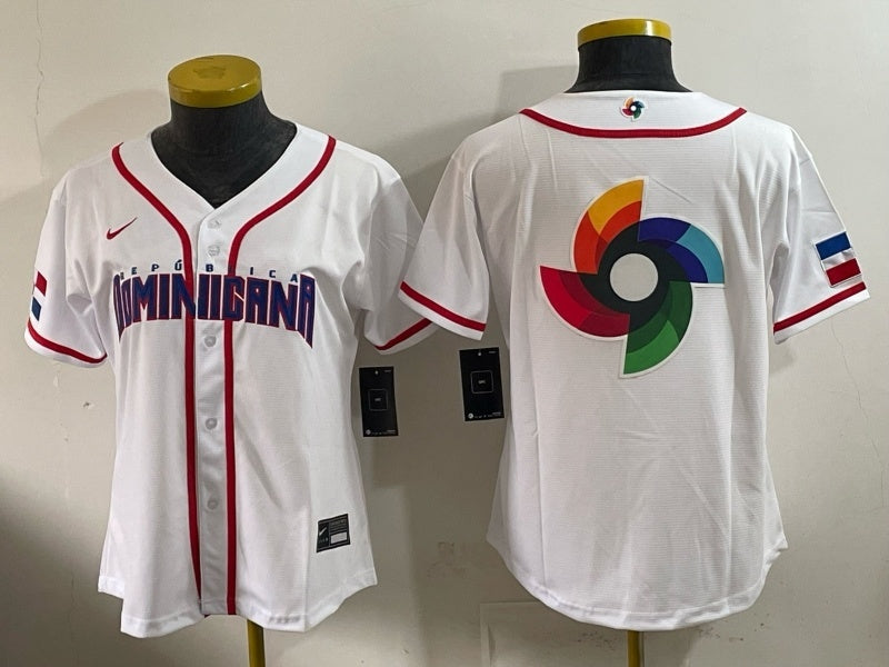 Youth Dominican Republic Baseball White 2026 World 26 World Cup Women Youth Style 1 Soccer Jersey baseball jersey product view 1