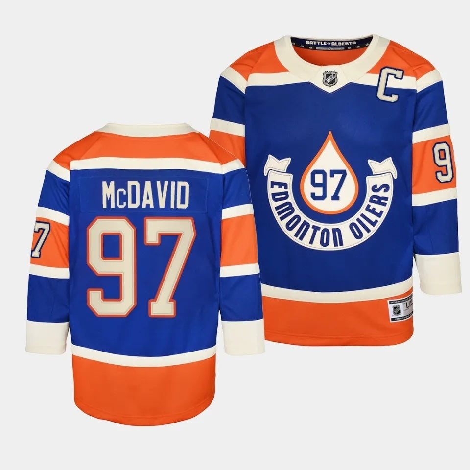 Youth Edmonton Oilers 2023 NHL Heritage Classic Royal Authentic Jersey Style 2 Hockey Jersey hockey jersey product view 1