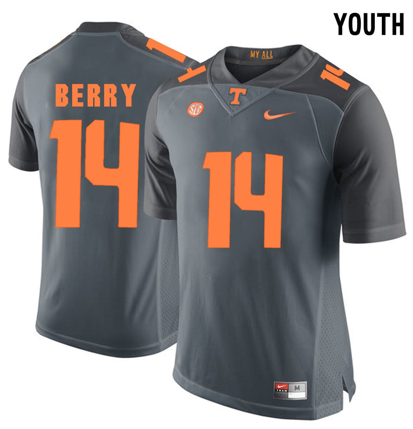 Youth Eric Berry 14 Grey College Football Jersey football jersey product view 1