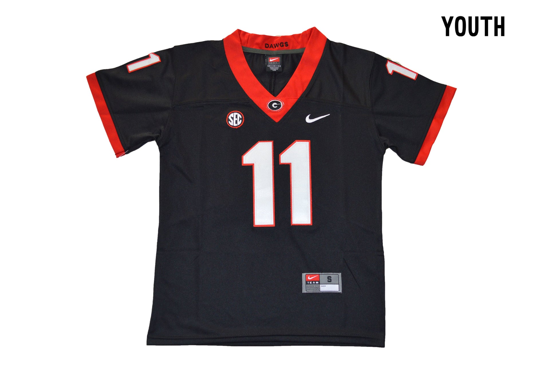 Youth Georgia 11 Black Front College Football Jersey football jersey product view 1