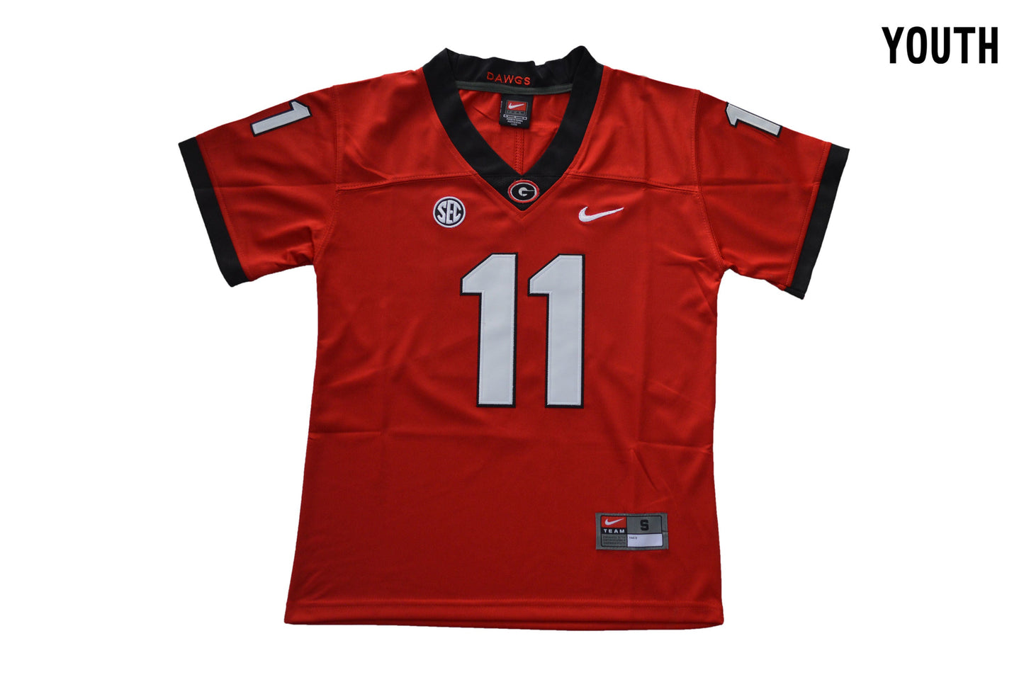 Youth Georgia 11 Red Front College Football Jersey football jersey product view 1