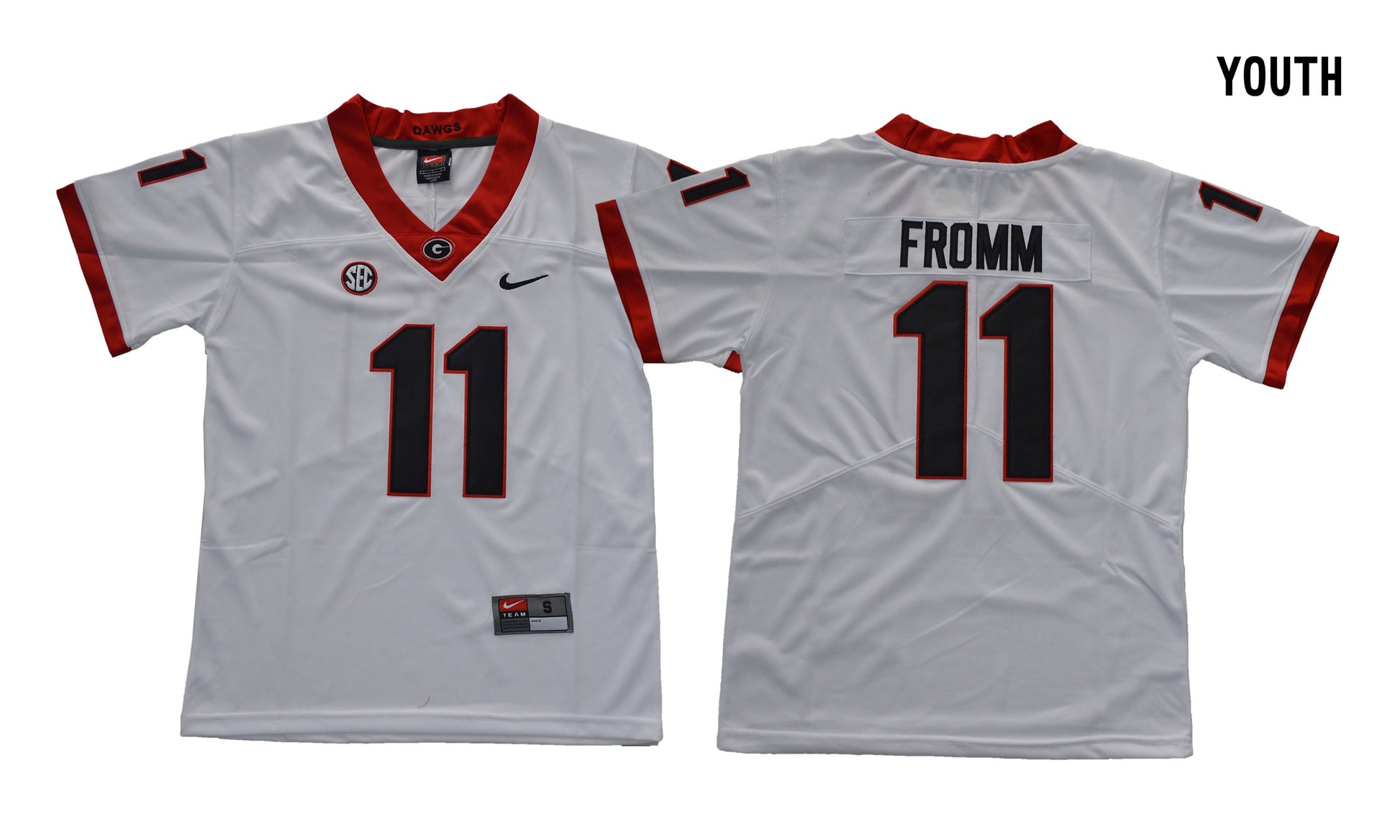 Youth Georgia 11 White College Football Jersey football jersey product view 1