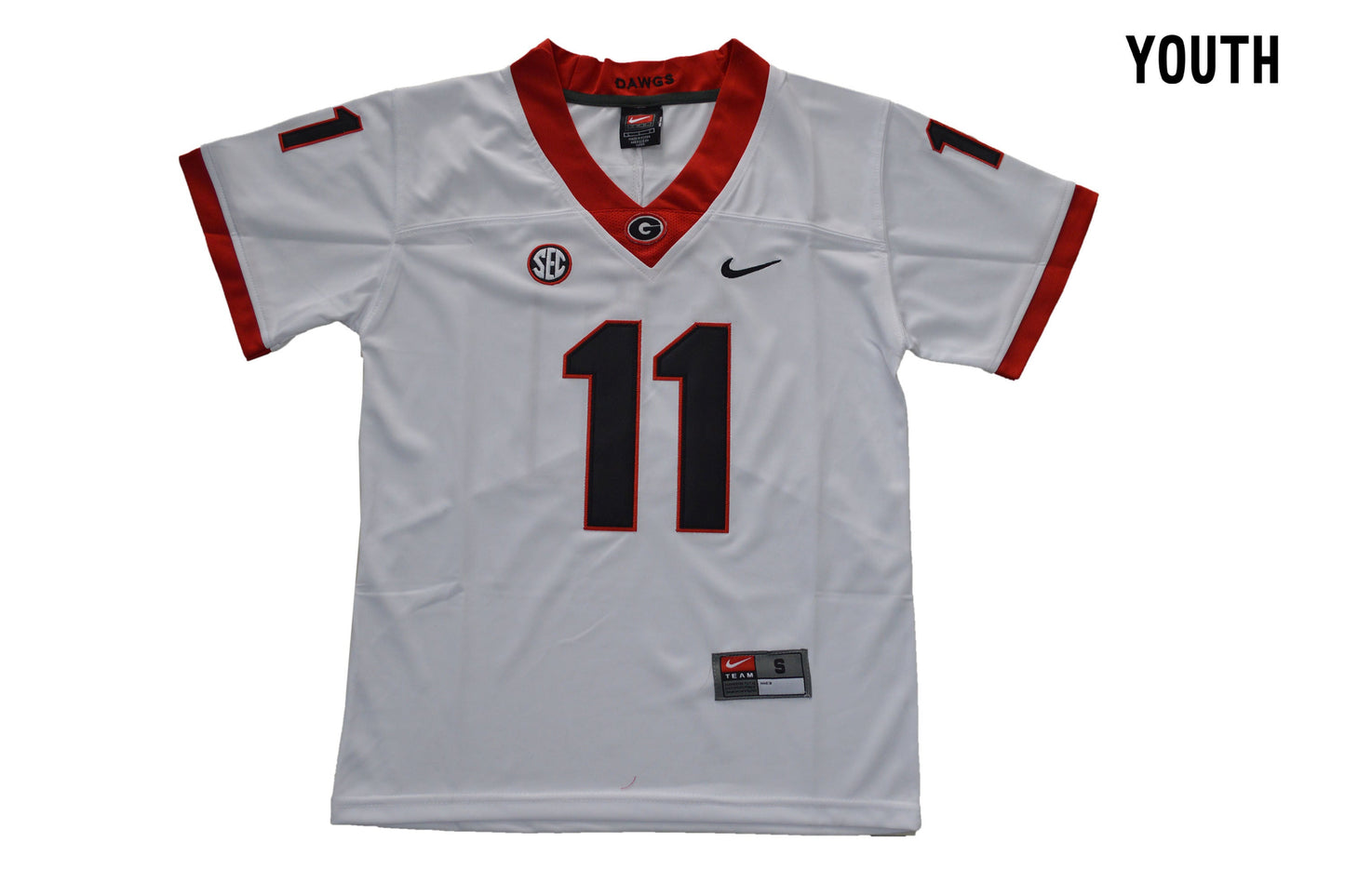 Youth Georgia 11 White Front College Football Jersey football jersey product view 1