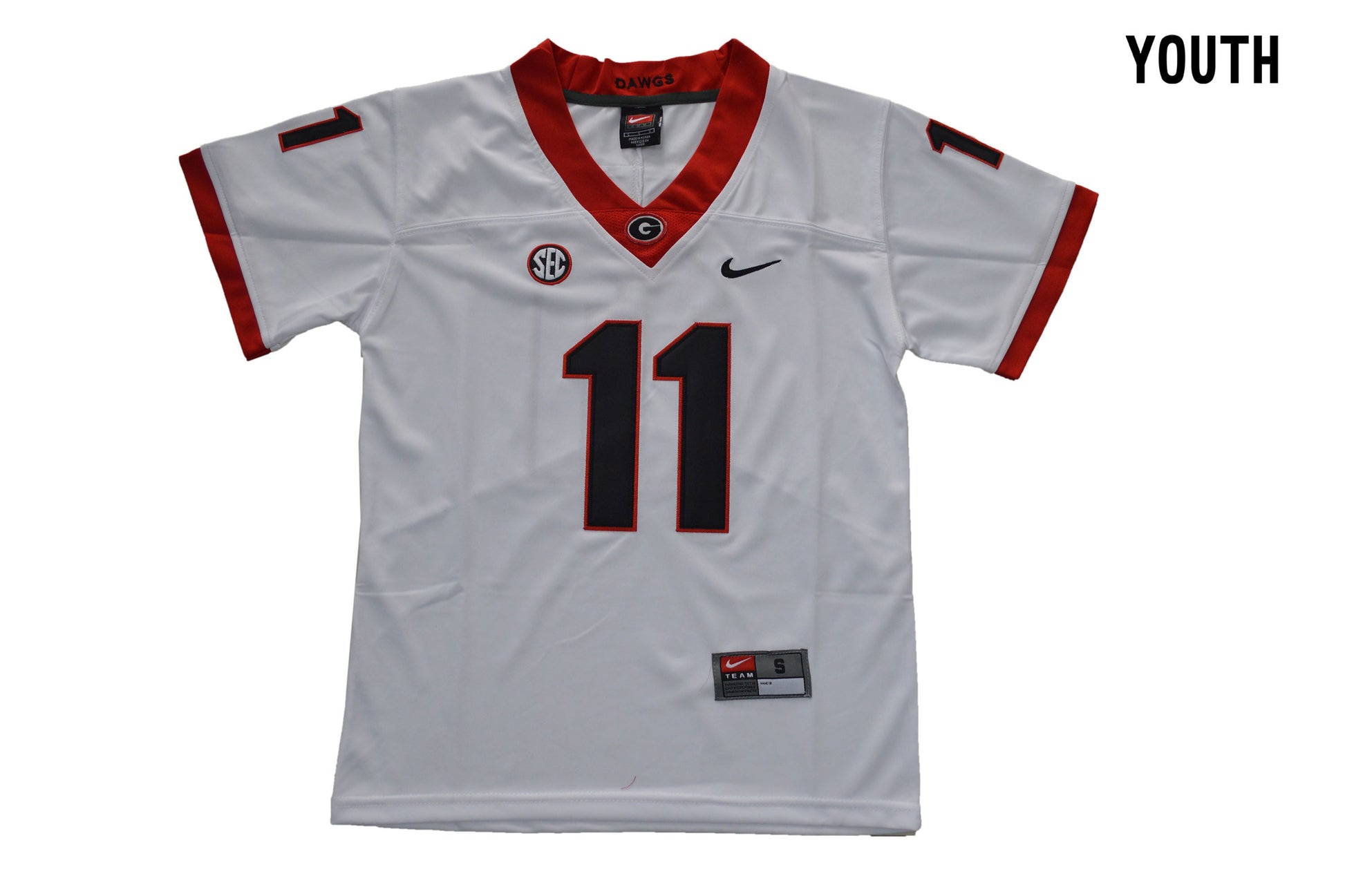 Youth Georgia 11 White Front College Football Jersey football jersey product view 1