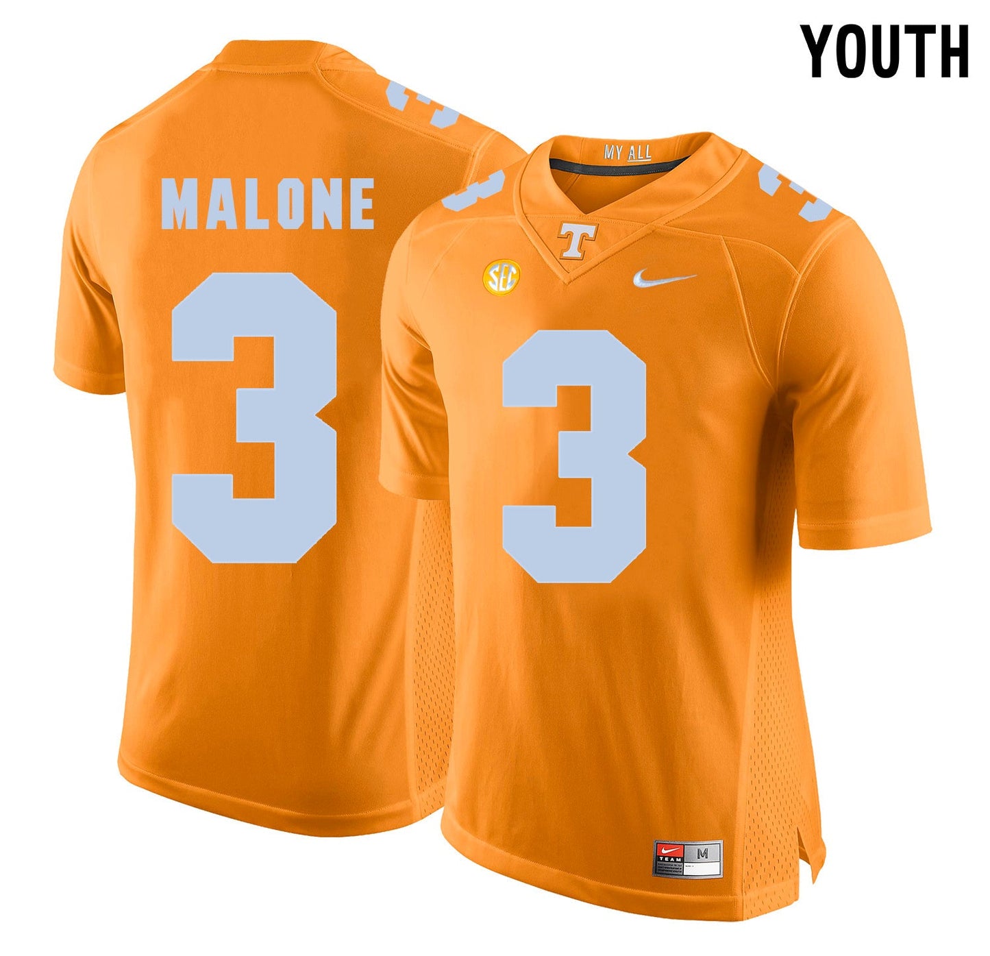 Youth Josh Malone 3 Orange College Football Jersey football jersey product view 1