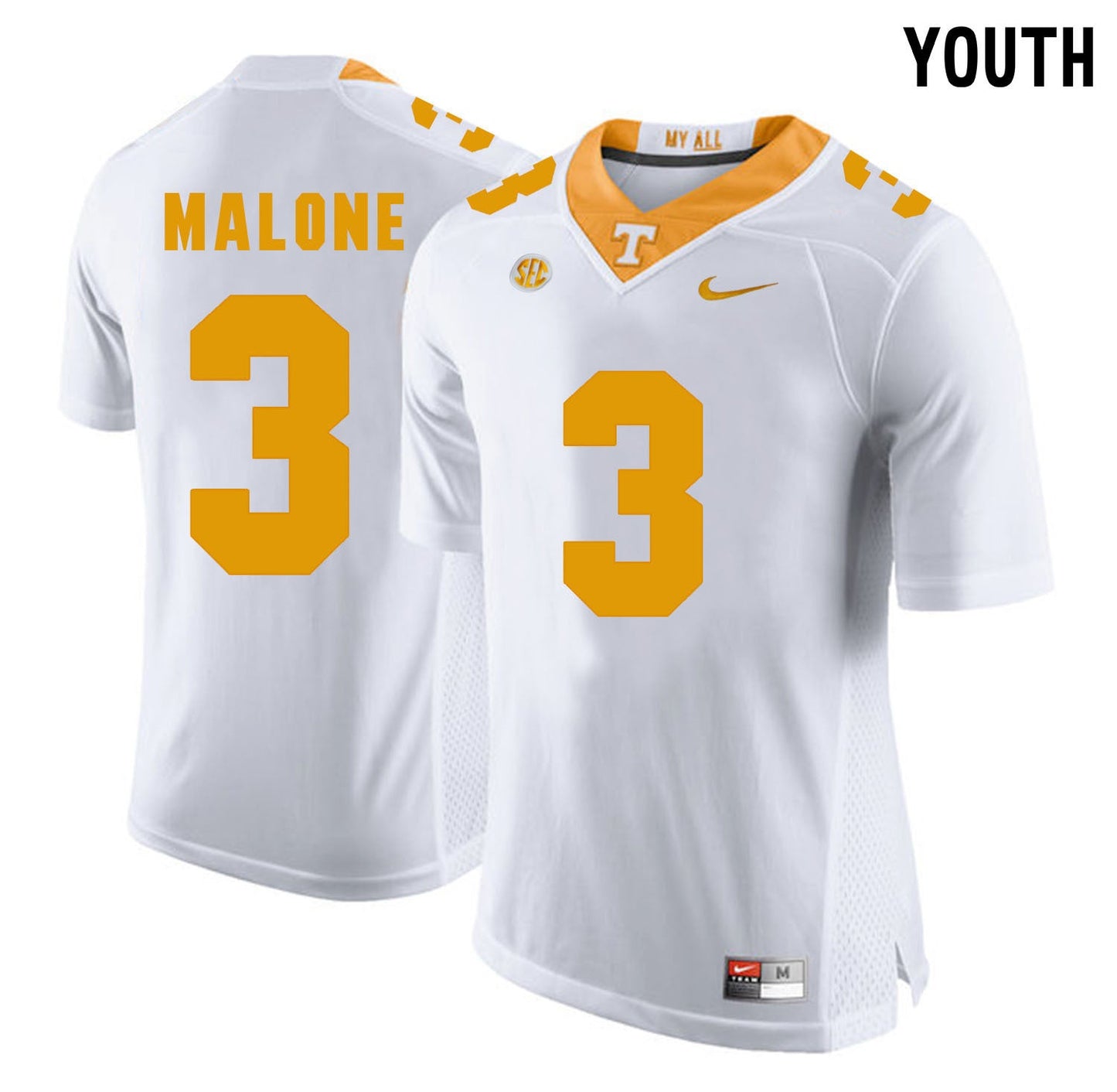 Youth Josh Malone 3 White College Football Jersey football jersey product view 1
