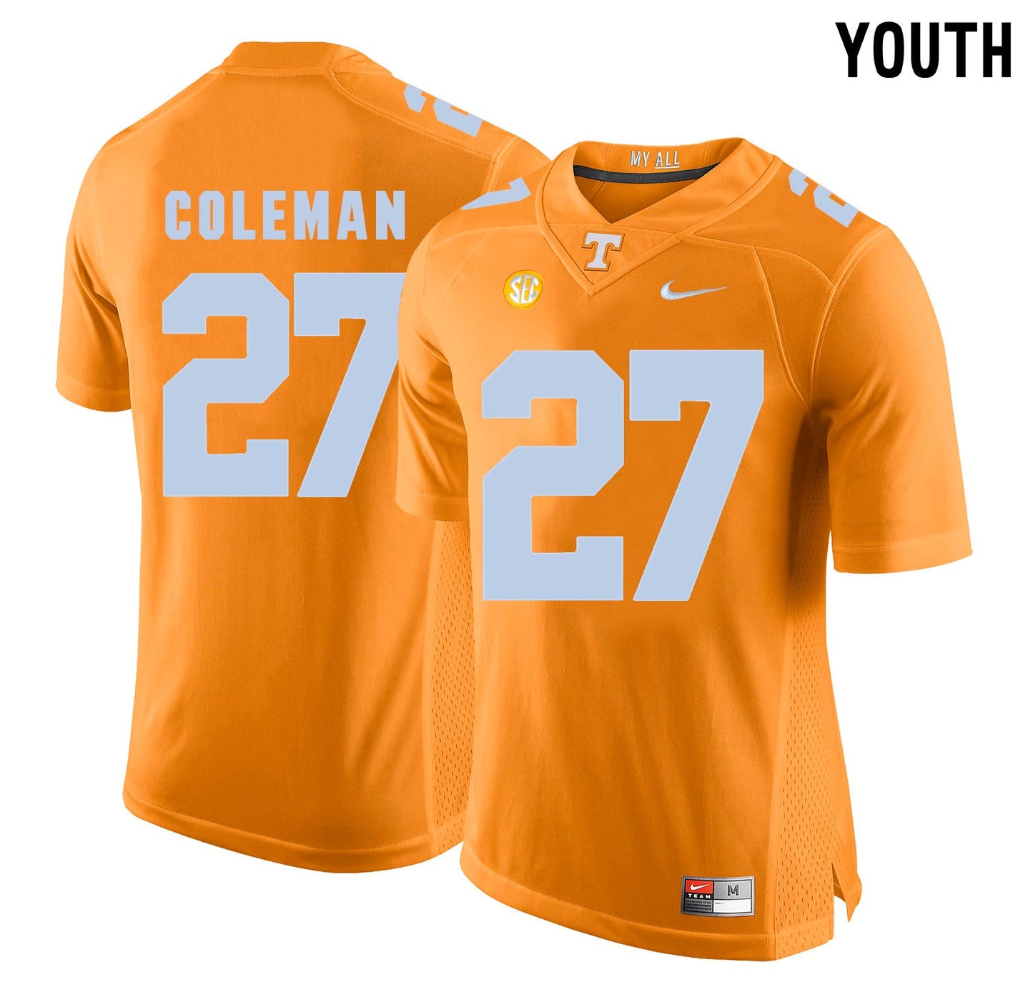 Youth Justin Coleman 27 Orange College Football Jersey football jersey product view 1