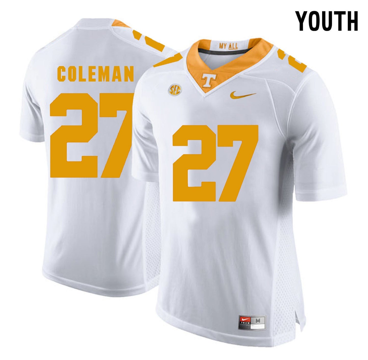 Youth Justin Coleman 27 White College Football Jersey football jersey product view 1