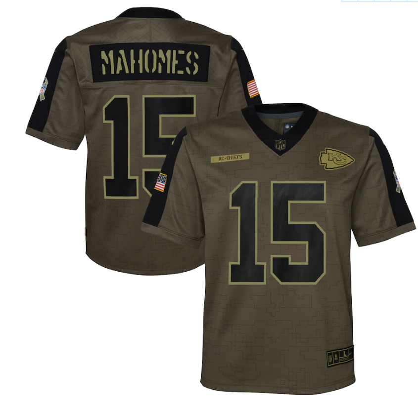 Youth Kansas City Chiefs #15 Patrick Mahomes 21 New Salute Football Jersey football jersey product view 1
