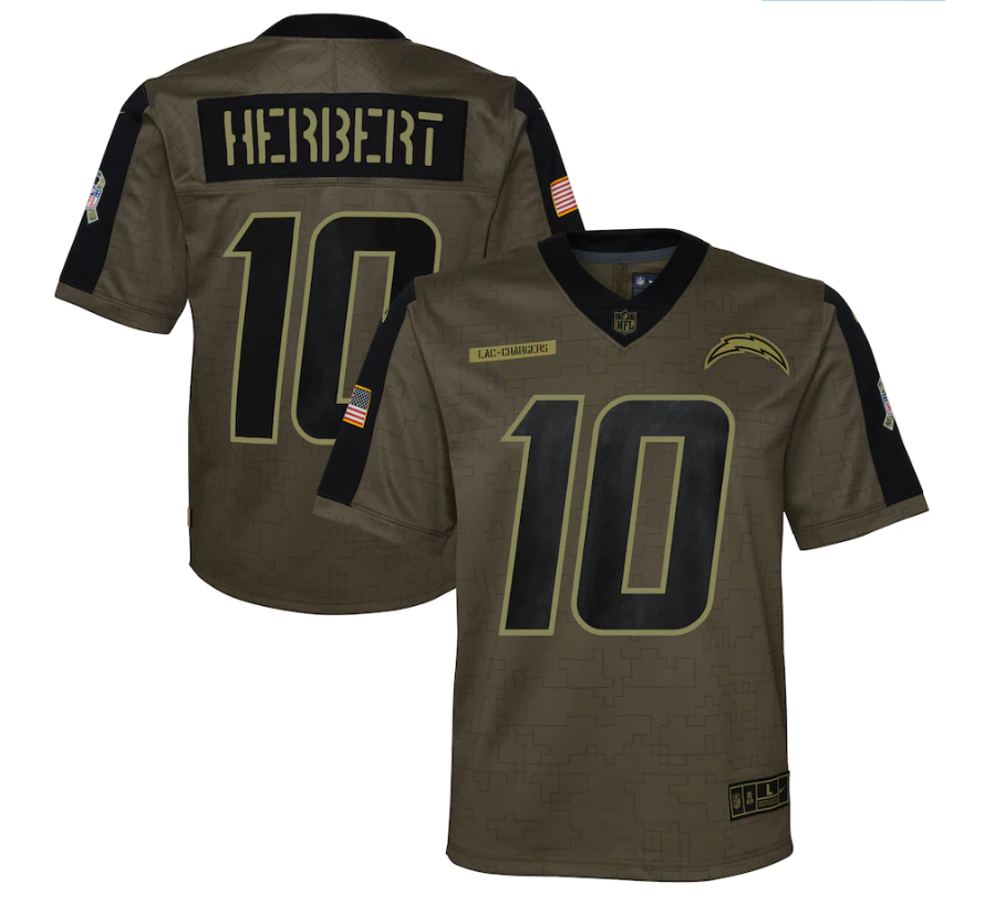 Youth Los Angeles Chargers #10 Justin Herbert 21 New Salute Football Jersey football jersey product view 1