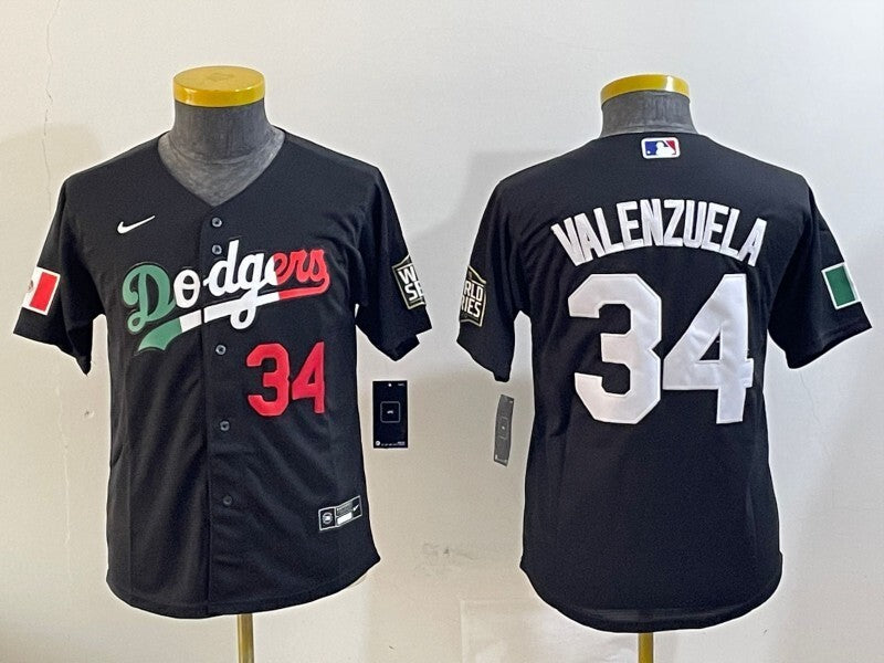 Youth Los Angeles Dodgers #34 Fernando Valenzuela Dodgers Mexico Youth Style 2 Baseball Jersey baseball jersey product view 1