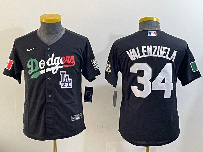 Youth Los Angeles Dodgers #34 Fernando Valenzuela Dodgers Mexico Youth Style 3 Baseball Jersey baseball jersey product view 1