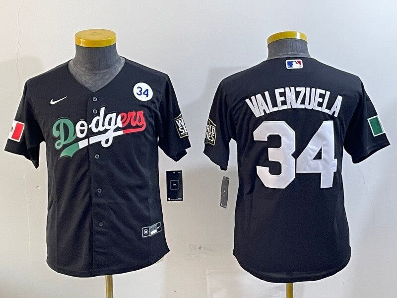 Youth Los Angeles Dodgers #34 Fernando Valenzuela Dodgers Mexico Youth Style 7 Baseball Jersey baseball jersey product view 1