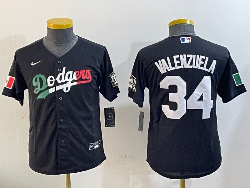 Youth Los Angeles Dodgers #34 Fernando Valenzuela Dodgers Mexico Youth Style 8 Baseball Jersey baseball jersey product view 1