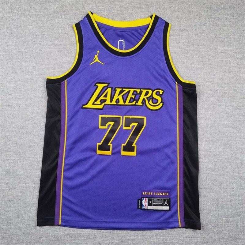 Youth Los Angeles Lakers #77 Luka Doncic Youth Lakers 77 # Doncic Purple Statement Edition Style 2 basketball jersey product view 1