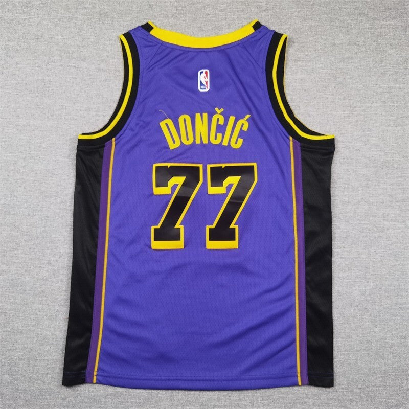 Youth Los Angeles Lakers #77 Luka Doncic Youth Lakers 77 # Doncic Purple Statement Edition Style 3 basketball jersey product view 1