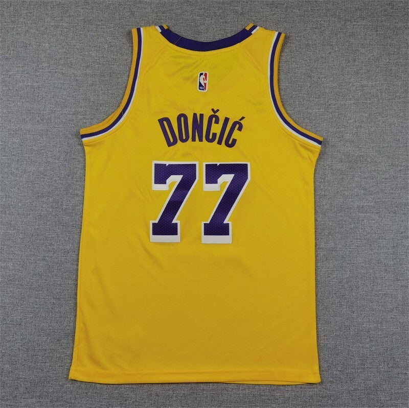Youth Los Angeles Lakers #77 Luka Doncic Youth Lakers 77 # Doncic Yellow Style 3 Basketball Jersey basketball jersey product view 1