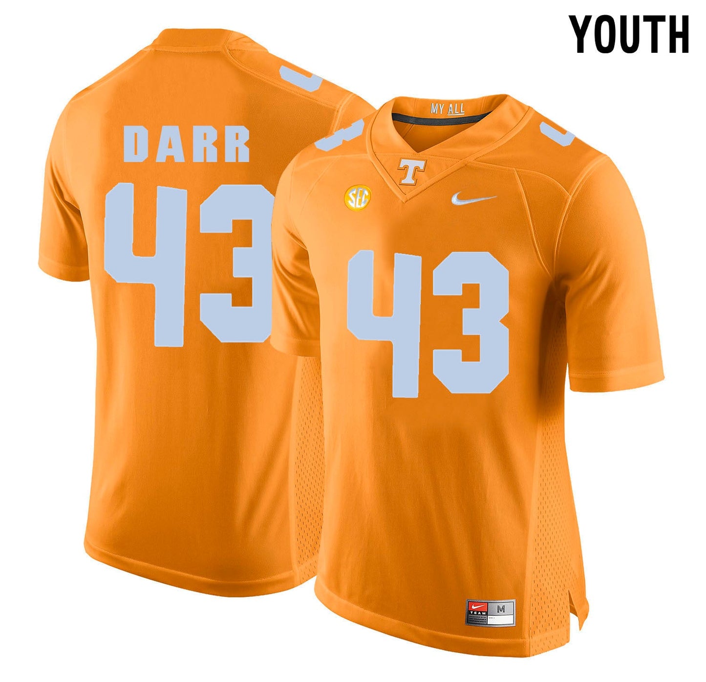 Youth Matt Darr 43 Orange College Football Jersey football jersey product view 1