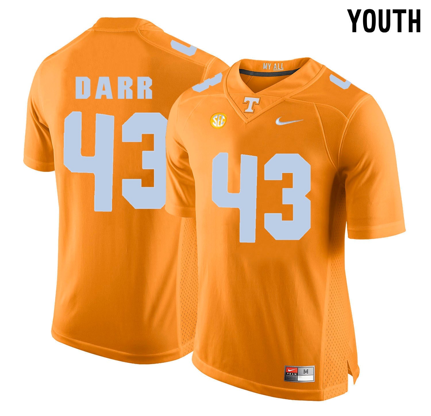 Youth Matt Darr 43 Orange College Football Jersey football jersey product view 1