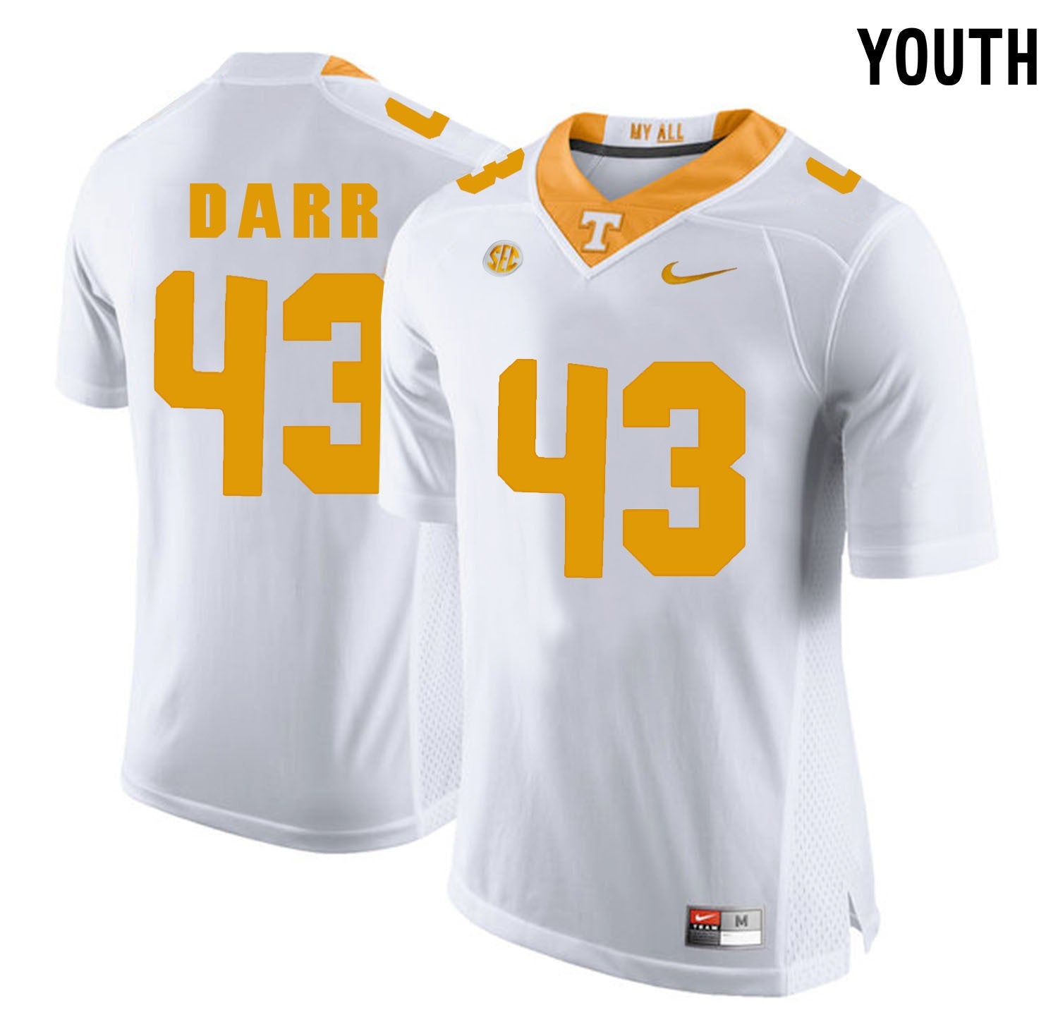 Youth Matt Darr 43 White College Football Jersey football jersey product view 1