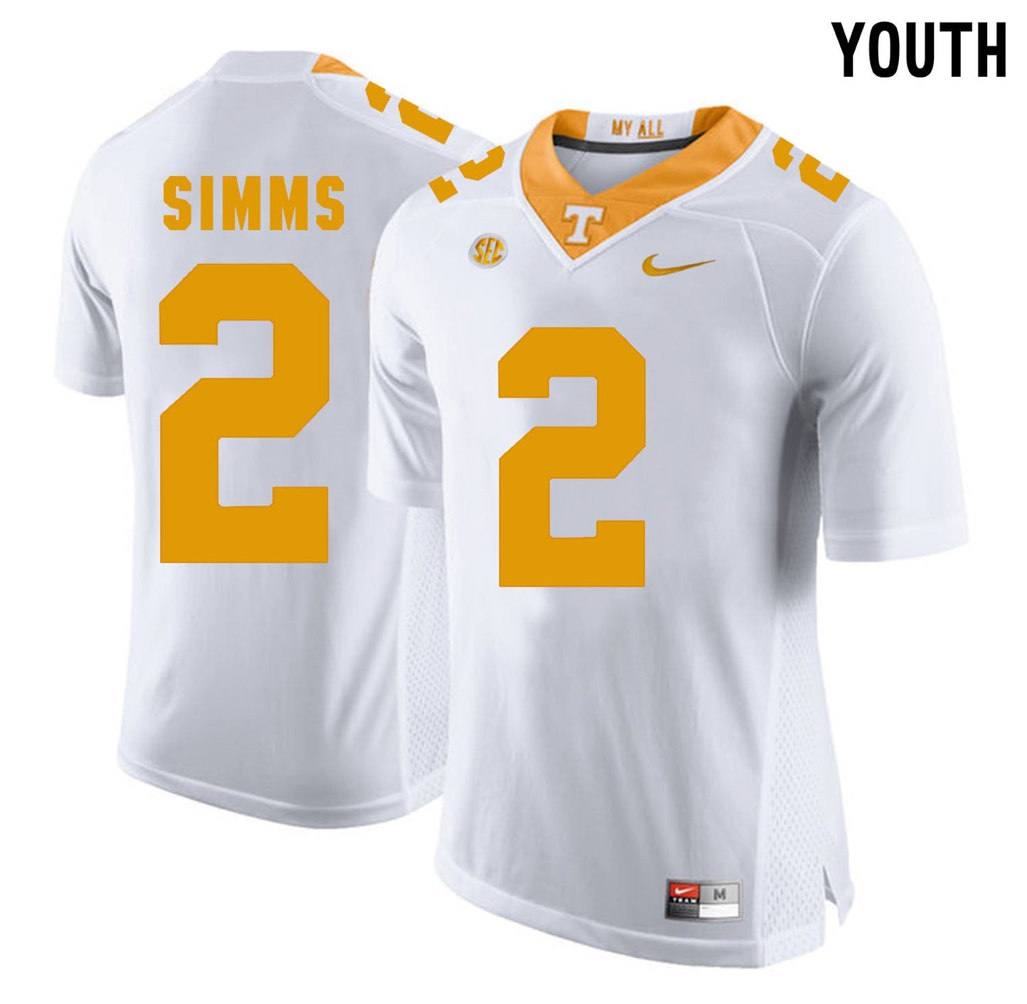 Youth Matt Simms 2 White College Football Jersey football jersey product view 1