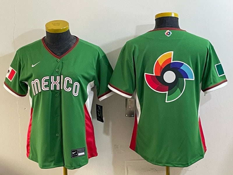 Youth Mexico Baseball Green 2026 World Baseball Classic Stadium 26 World Cup Women Youth Style 1 baseball jersey product view 1