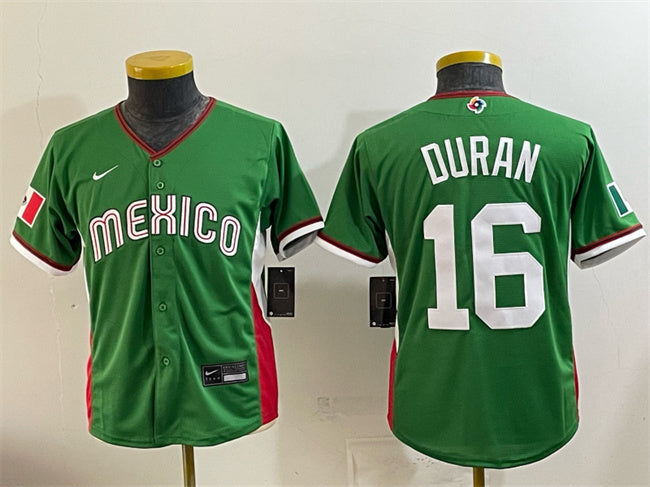 Youth Mexico Baseball #16 Jarren Duran Green 2026 World Baseball Classic Stadium Soccer Jersey baseball jersey product view 1