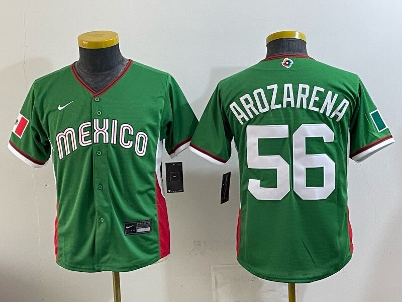 Youth Mexico Baseball #56 Randy Arozarena 2026 World Baseball Classic 26 World Cup Youth Soccer Jersey baseball jersey product view 1