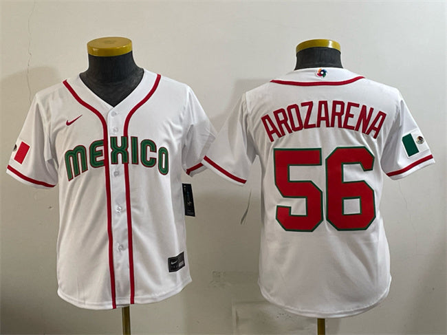 Youth Mexico Baseball #56 Randy Arozarena White 2026 World Baseball Classic Home Soccer Jersey baseball jersey product view 1