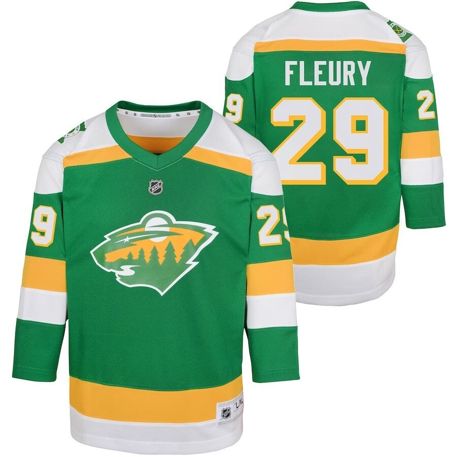 Youth Minnesota Wild #29 Marc-Andre Fleury 202324 Alternate Replica Player Jersey – Green Hockey Jersey hockey jersey product view 1