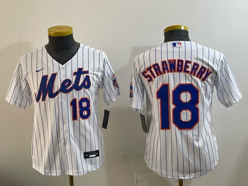 Youth New York Mets #18 Darryl Strawberry Mets Youth Style 2 Baseball Jersey baseball jersey product view 1