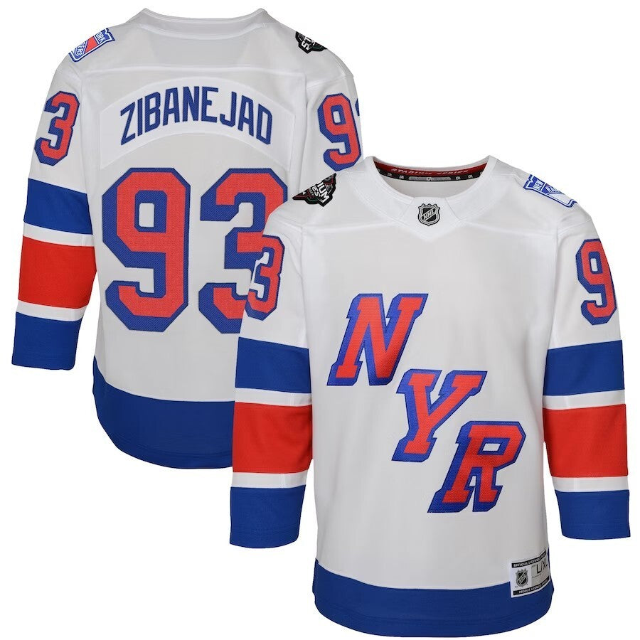 Youth New York Rangers #93 Mika Zibanejad 2024 NHL Stadium Series Premier Player Jersey – White Style 1 hockey jersey product view 1