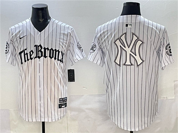 Youth New York Yankees Team Big Logo White Pinstripe 'Gothic Legacy Edition' Vapor Premier baseball jersey product view 1