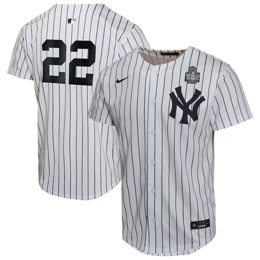 Youth New York Yankees #22 Juan Soto 2024 World Series Home Game Player Jersey - White Baseball Jersey baseball jersey product view 1