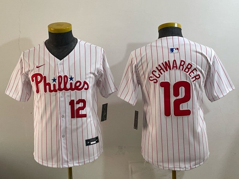 Youth Philadelphia Phillies #12 Kyle Schwarber Phillies Youth Style 1 Baseball Jersey baseball jersey product view 1